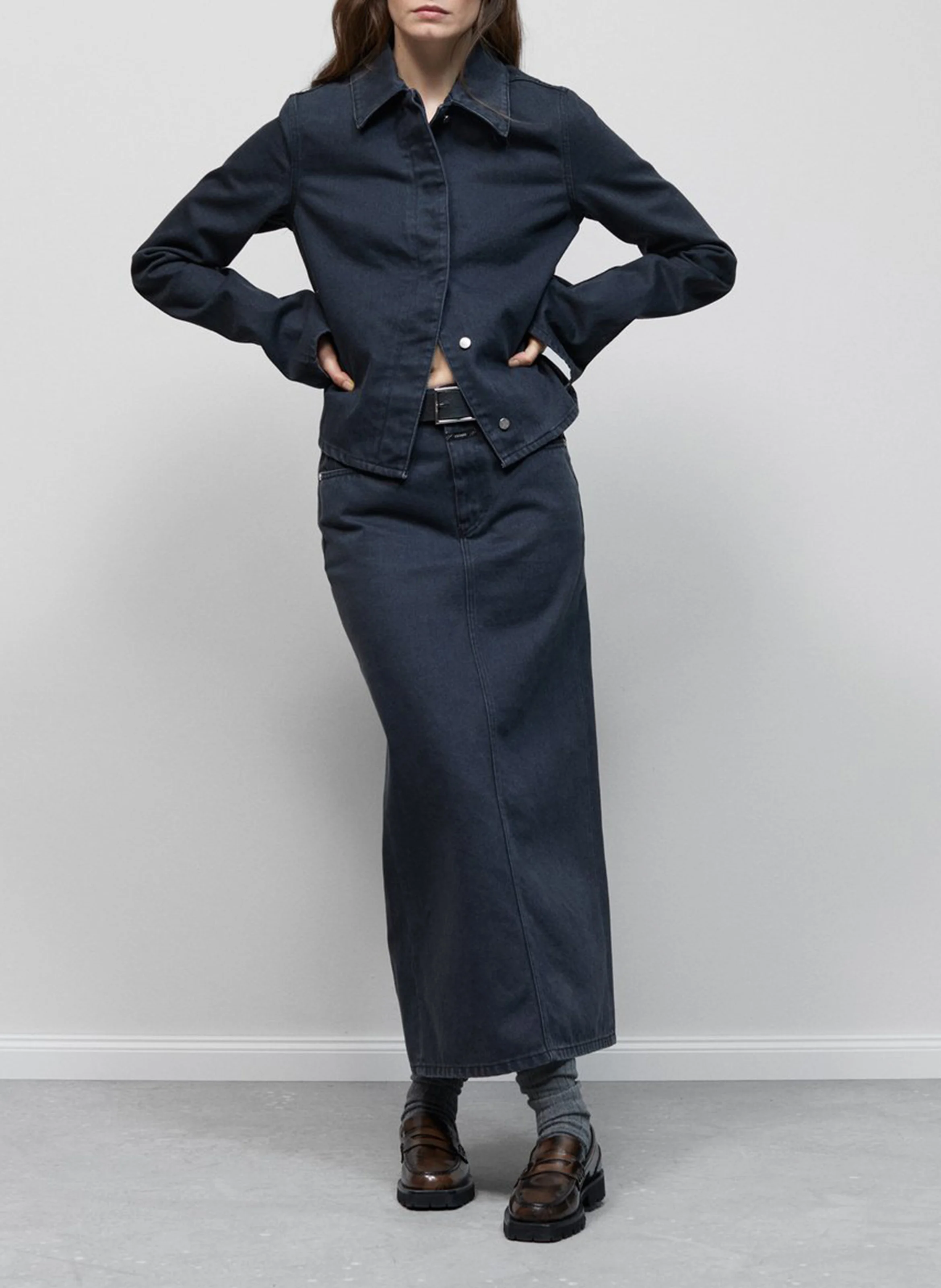 Jupe midi en jean | Gris