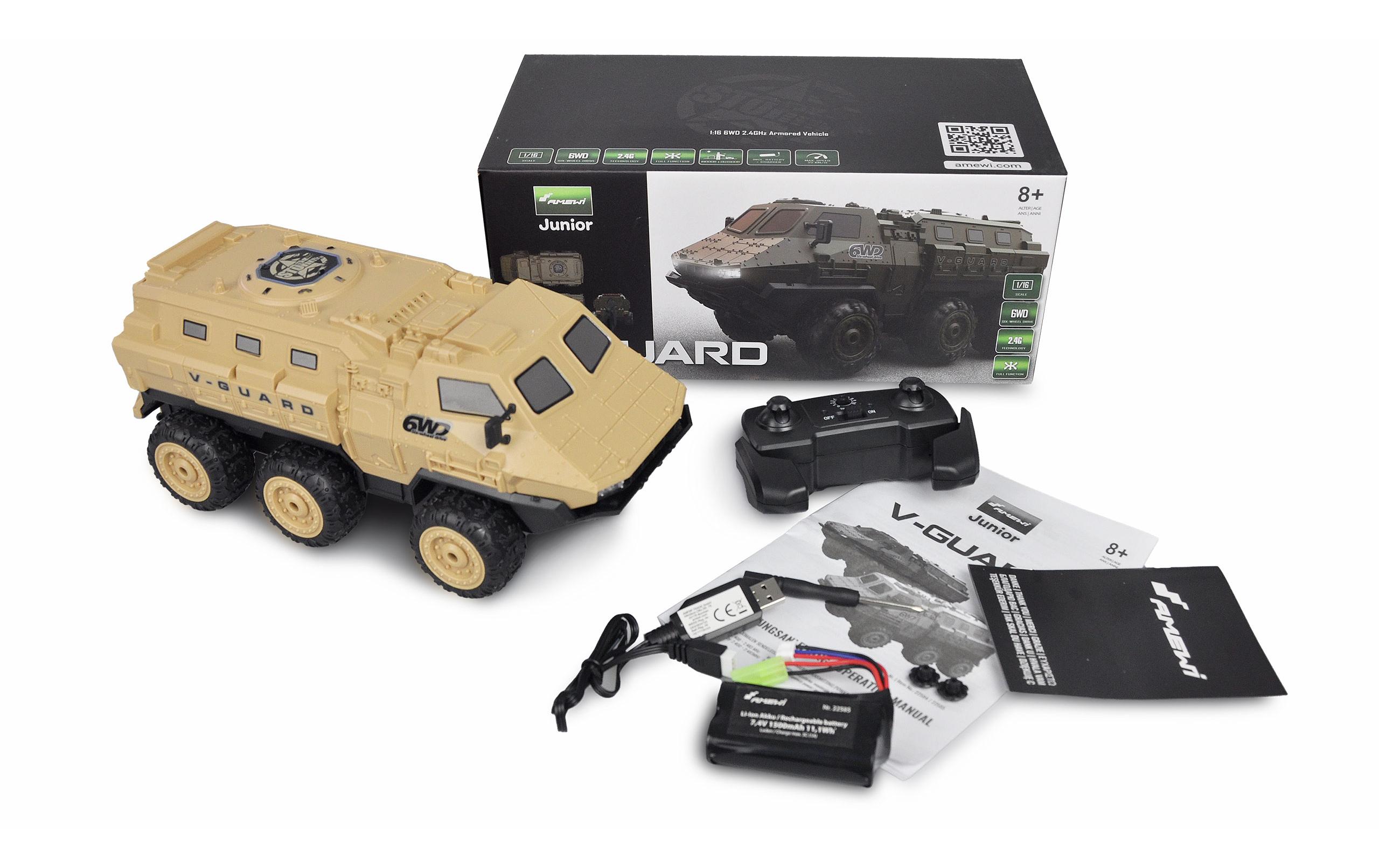 Panzerfahrzeug V-Guard 6WD, Sand RTR, 1:16Gepanzertes 6x6 RC Fahrzeug