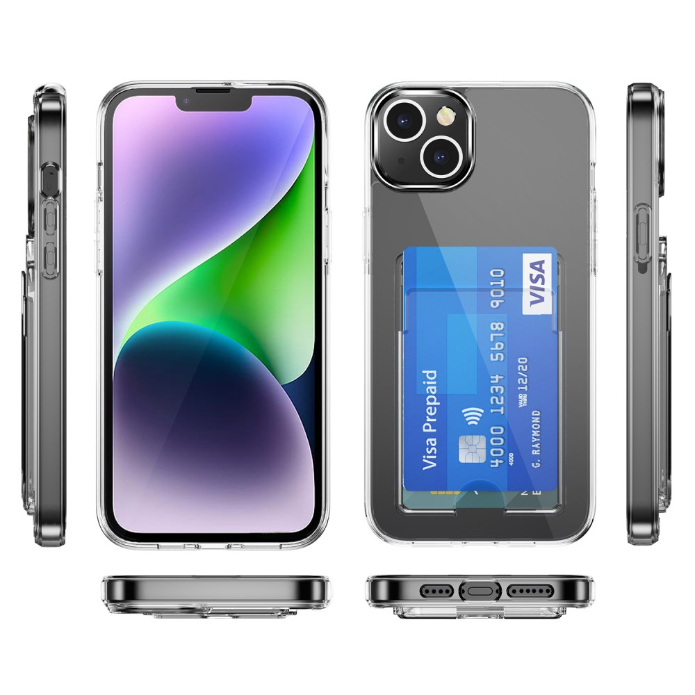 iPhone 15 Hybrid Hülle TPU Bumper mit Acryl Rückseite   Kartenfach - Transparent
