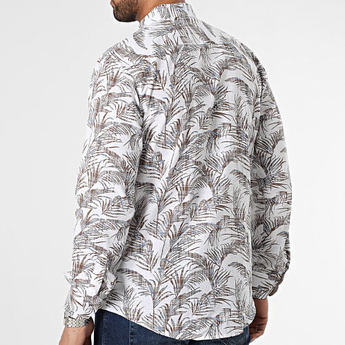 Chemise Manches Longues Floral Blanc Marron
