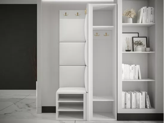 Meuble d'entrée Hartford 381, 186x82x46cm, Brun clair|Blanc, MDF|Stratifié|Tapisserie
