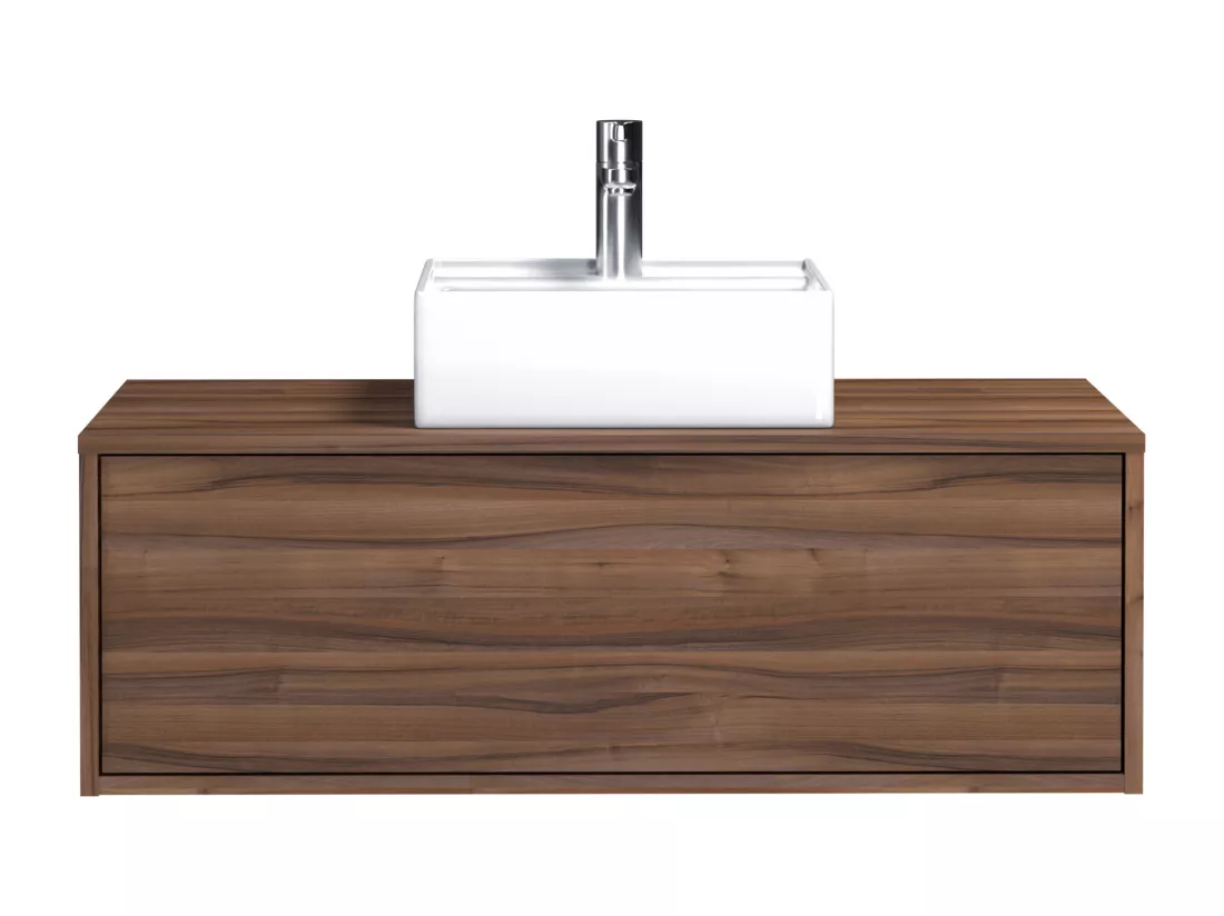 Meuble de salle de bain suspendu coloris naturel foncé avec simple vasque carrée - 94 cm - TEANA II