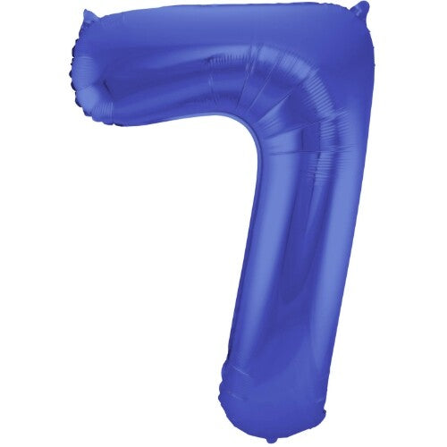 Cijferballon zeven - metallic matblauw - 86 cm