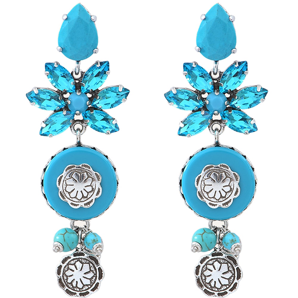 Boucles d'oreilles Amazones - Laiton argenté & cristal Swarovski