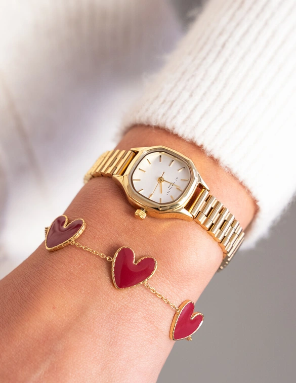 My Jewellery Armband met burgundy hartjes MJ12614
