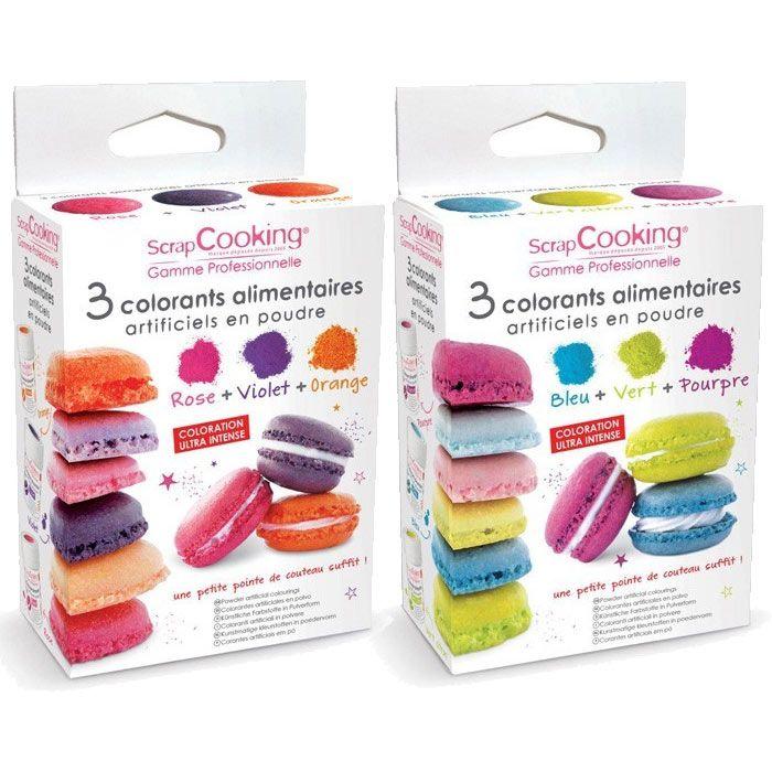 6 colorants alimentaires en poudre - orange violet rose bleu vert pour