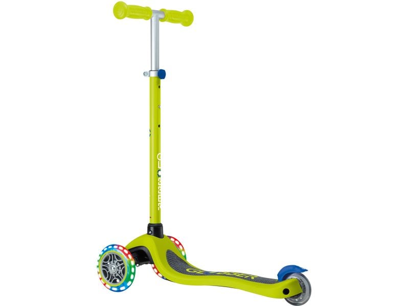 GLOBBER Scooter Primo Lights Limettengrün 3-Rad-Roller mit Beleuchtung für Kinder