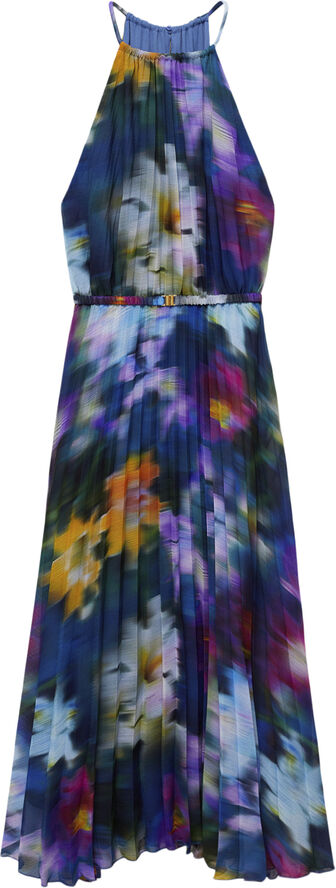 MANGO Printed pleated dress Medium blue