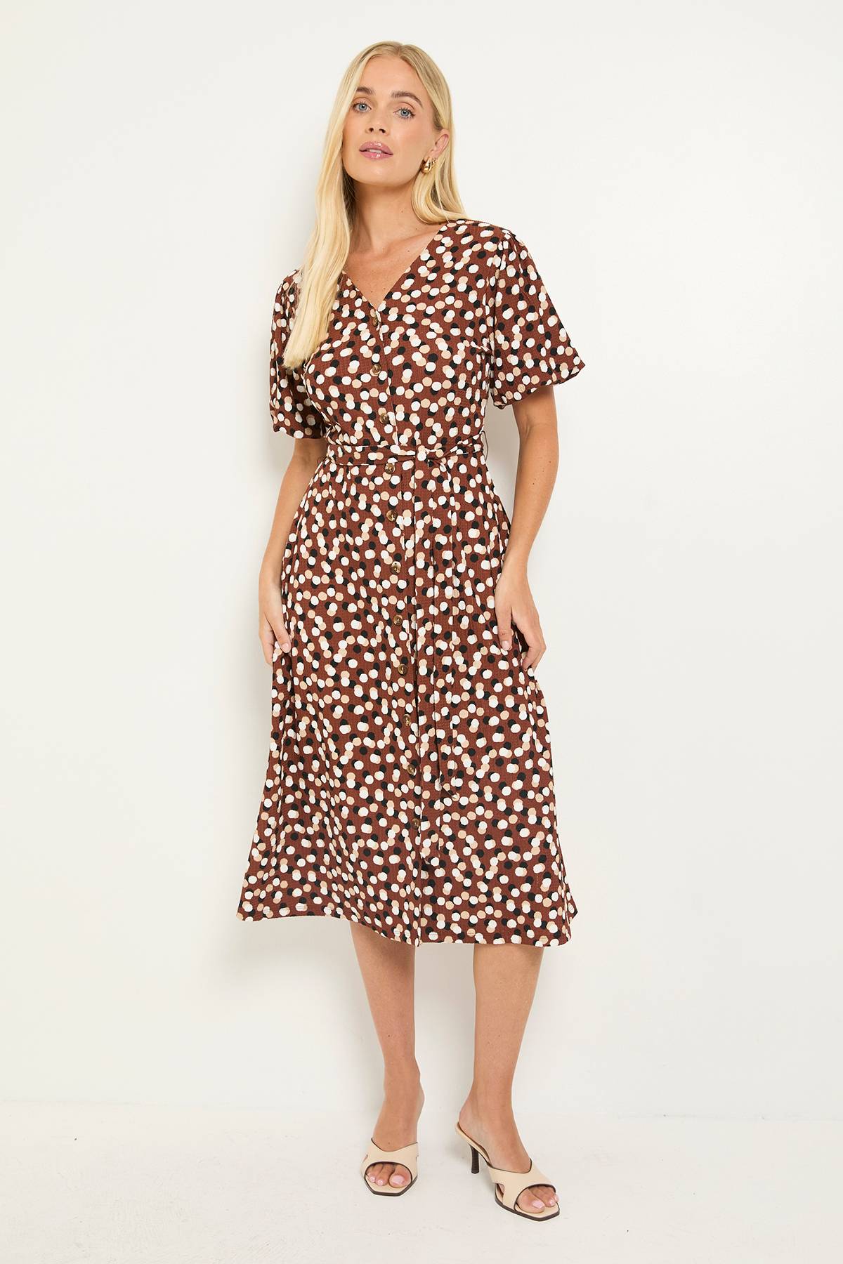 Wallis Robe Midi Boutonnée En Jersey À Pois Pour Petite Taille