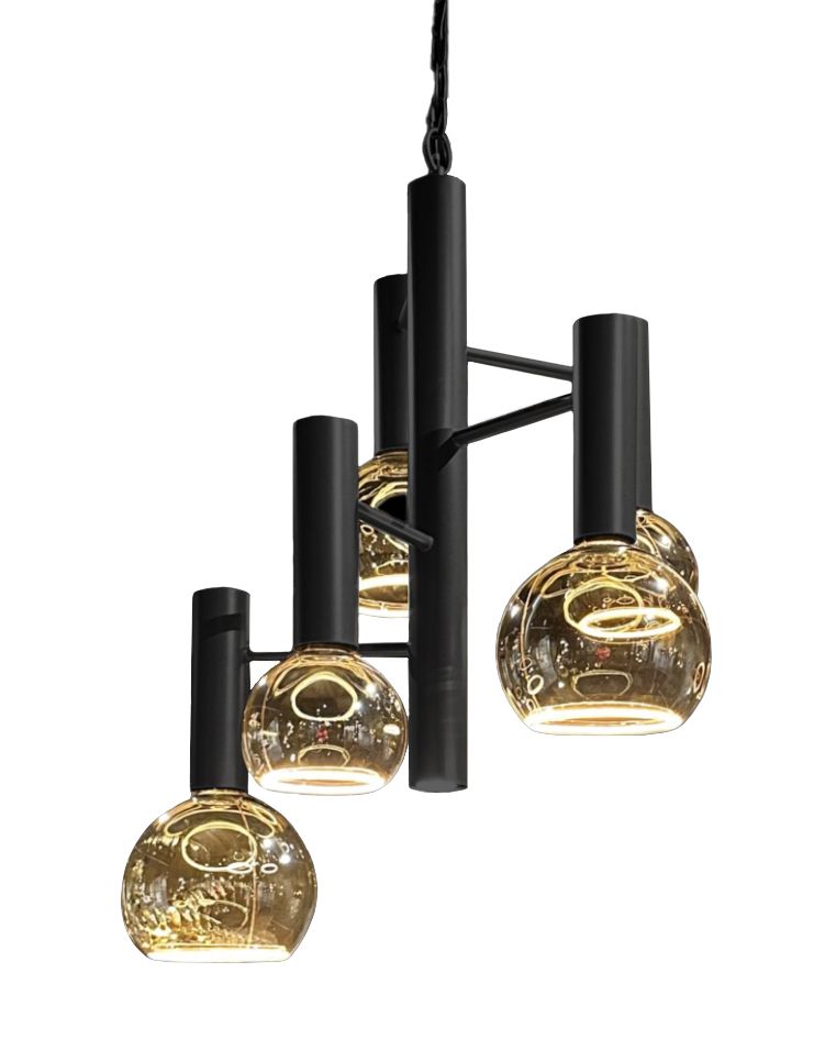 Hanglamp LB045-5+1 textured black Escale  | Leclercq & Bouwman⌀60  x H80 cm