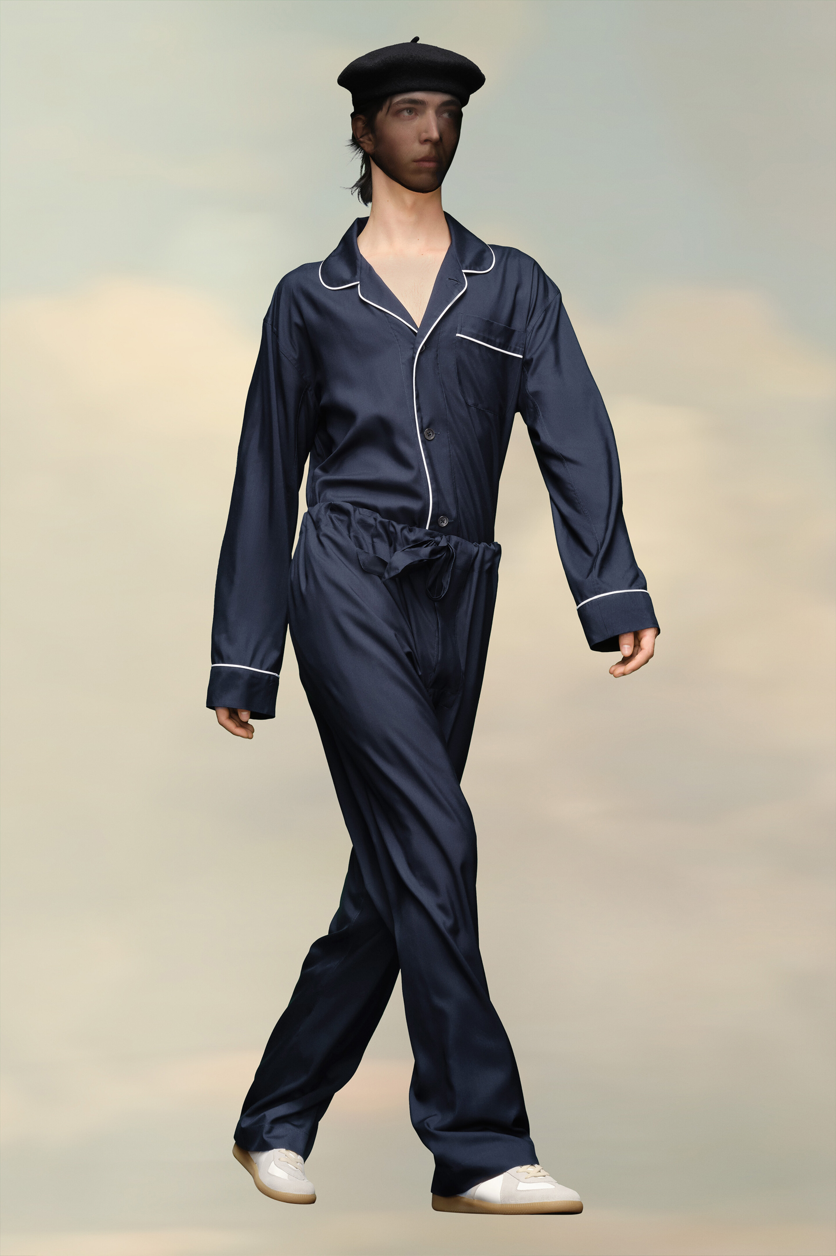 Pantalon drofr en soie Bleu Navy