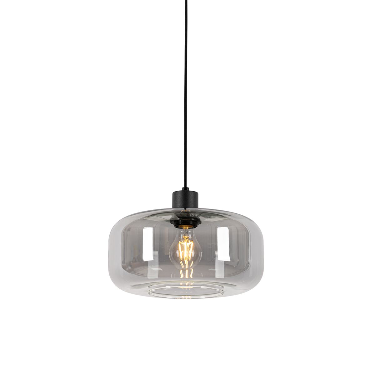 Art deco hanglamp zwart met smoke glas - Bizle