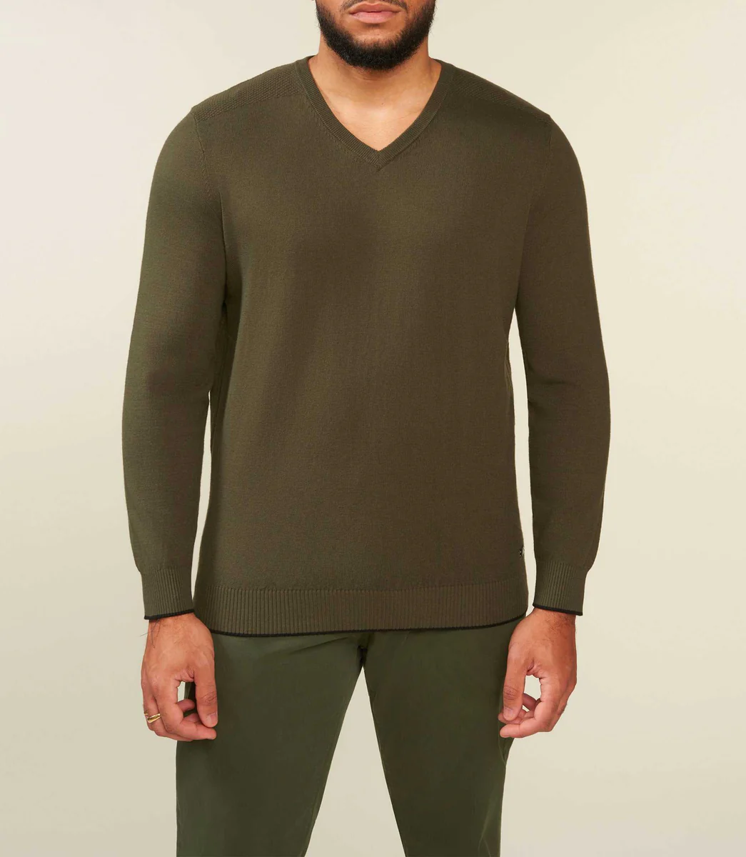 Pull col V coton cachemire kaki BRENTBT