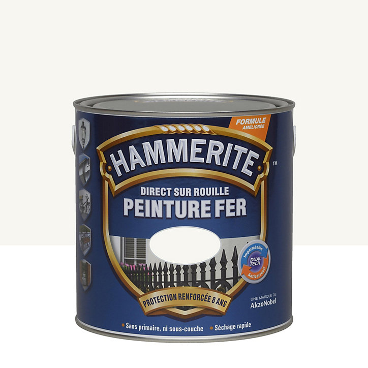 Peinture extérieure métal direct sur rouille Hammerite brillant laqué blanc 2,5L