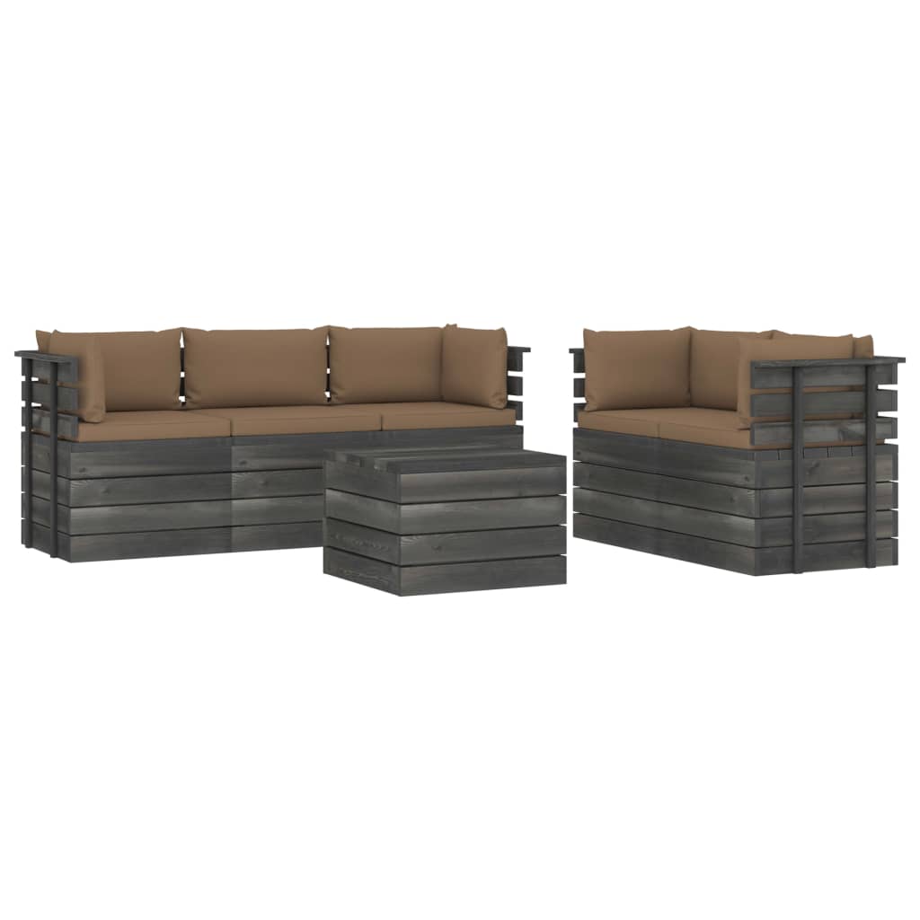 Salon de jardin palette meuble d'extérieur ensemble de mobilier 6 pièces avec coussins bois de pin massif