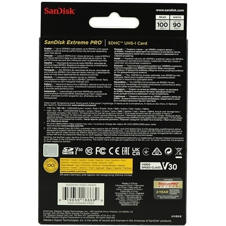 Carte mémoire SD Sandisk Extreme PRO 32GB SDHC 100MB/s