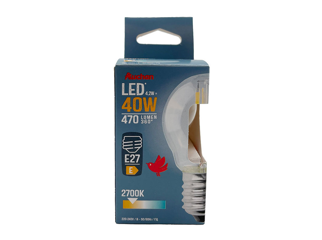 LÂMPADA LED ESFÉRICA AUCHAN E27 40W LUZ AMARELA CLARA