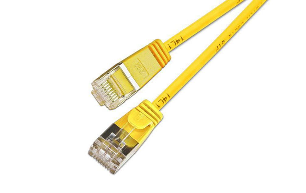 Slimpatchkabel RJ-45 - RJ-45, Cat 6, U/FTP, 0.25 m, GelbGeschirmtes Cat 6 Twisted-Pair-Kabel (U/FTP) mit Klinkenschutz