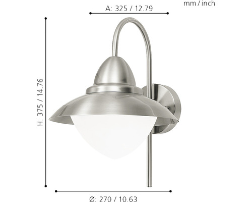 Buitenwandlamp, 1-lichts, H 37,5 cm, roestvrij staal/opaal-mat