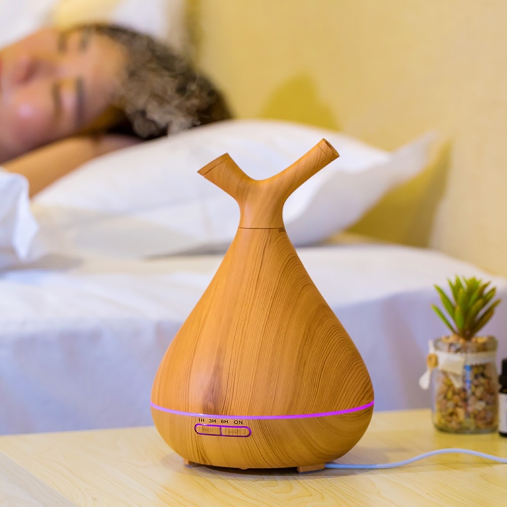 Ultraschall Luftbefeuchter Aroma Öl Diffuser in Holz Optik mit LED Beleuchtung - Hellbraun
