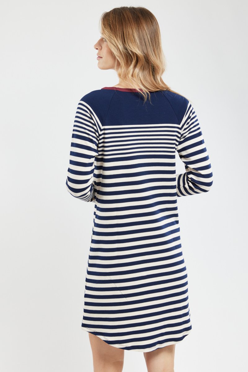 Chemise de nuit à rayures placées - coton épais