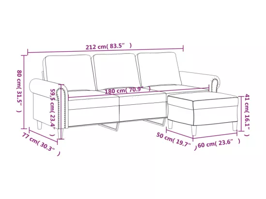 Canapé à 3 places avec repose-pieds Noir 180 cm Velours