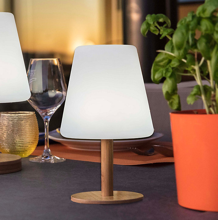 Lampe de table solaire LED dimmable Standy Mini Wood Solar Lumisky IP44 14,4W ⌀.16 x H.25 cm