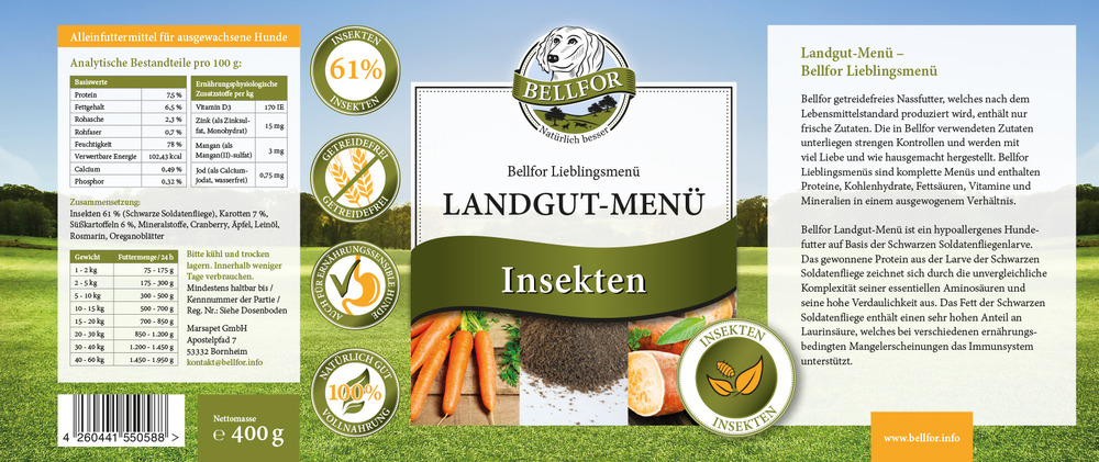 Hypoallergénique nourriture humide aux insectes - landgut-menü - 400g