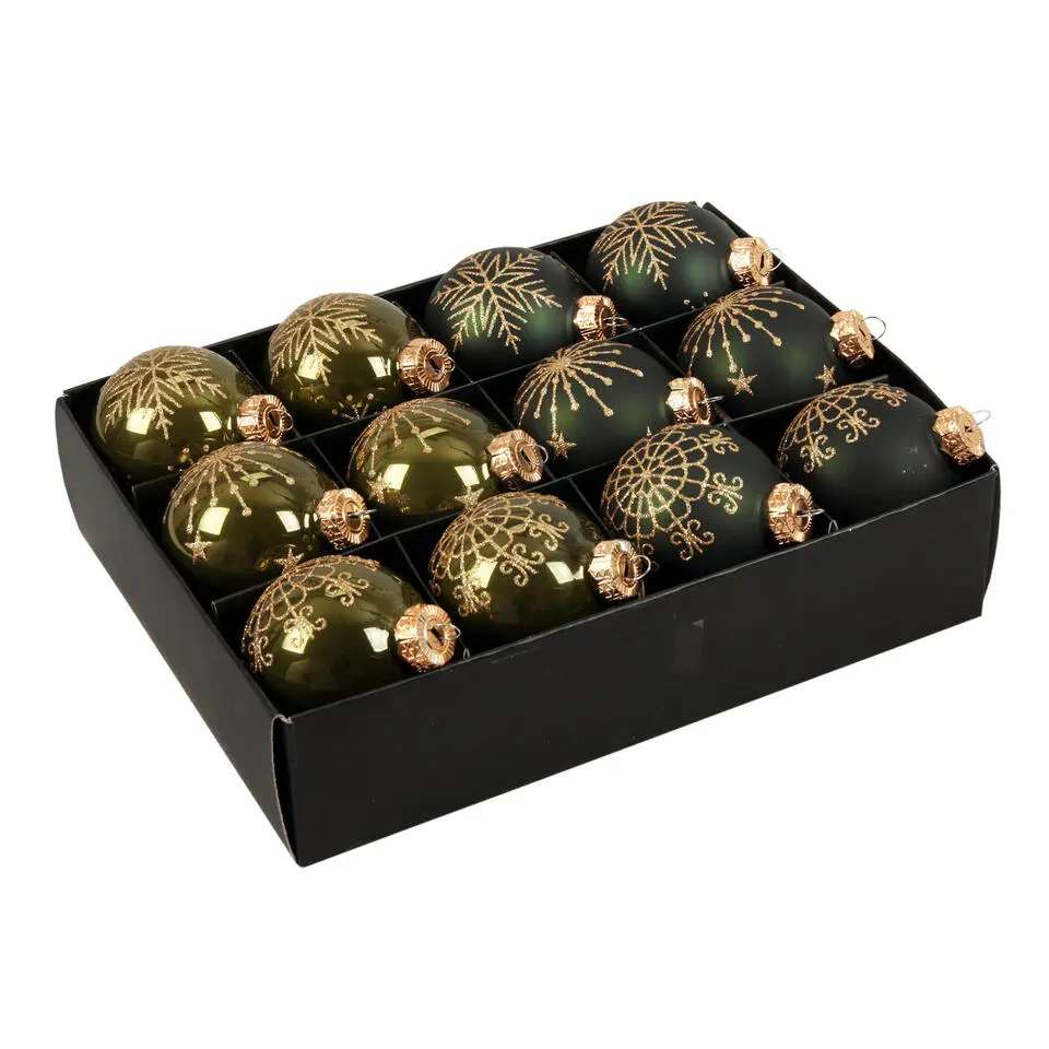 Othmar Decorations kerstballen - 12x - donkergroen - 7,5 cm