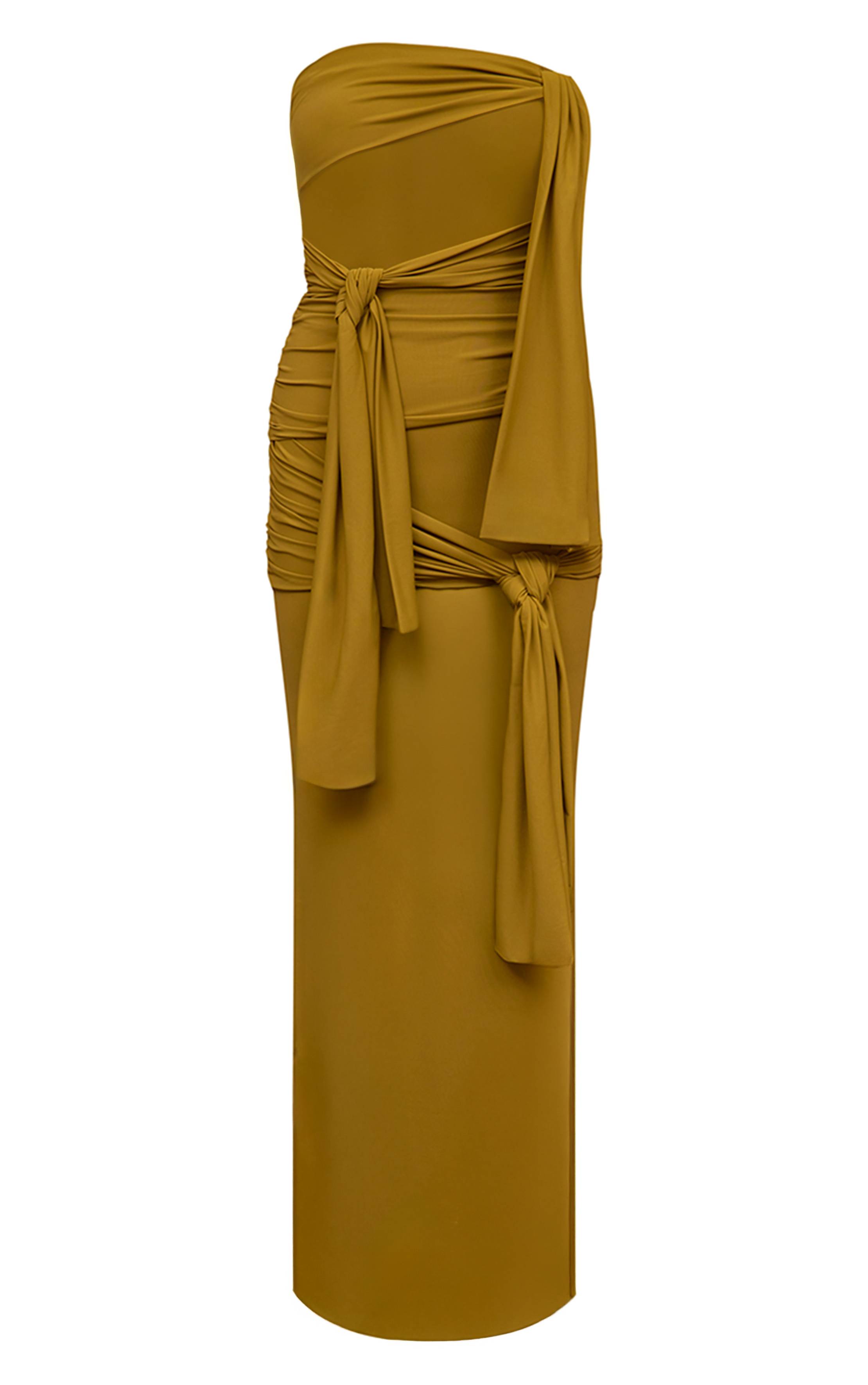 Chartreuse Robe Maxi Bandeau En Jersey Fluide Avec Détail Nœud