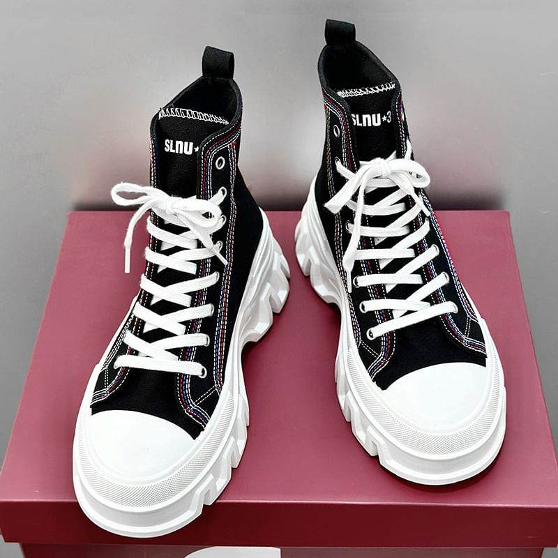 Tanzanite - Platform Contrast Stitch Canvas High Top Sneakers
