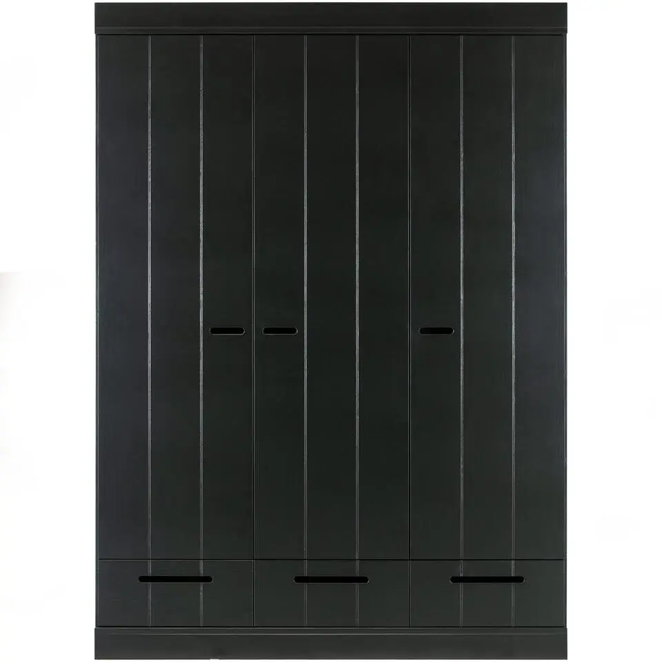 WOOOD Connect Kledingkast 3-Deurs met Lade - Grenen -Zwart- 195x140x53