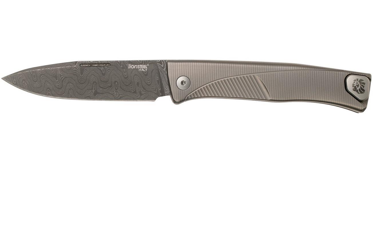 LionSteel Thrill TL-D-GY Damascus, Grey Titanium Integral Slipjoint