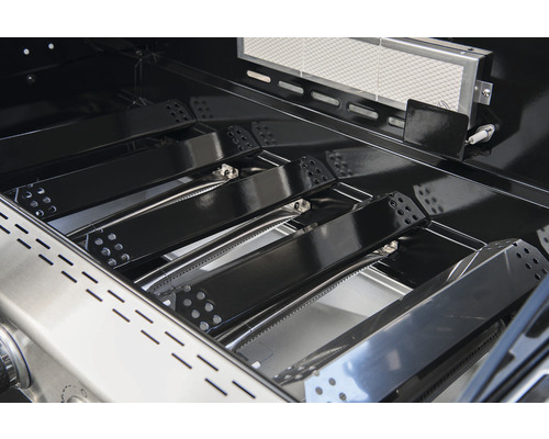 Nexgrill 5-pits gasgrill met infraroodbrander, achterbrander en zijbrander, zwart, inclusief grillgereedschaphouder, hittebestendige handgreep, krachtige hittezone, achterbrander, zijtafel, warmhoudrek, geëmailleerd gietijzeren grillrooster