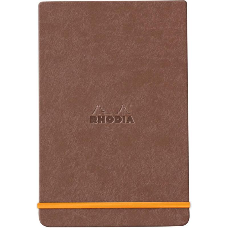 Rhodiarama Webnotepad rembordé rigide A5 192 pages ligné microperforé papier ivoire 90g fermeture élastique - Chocolat