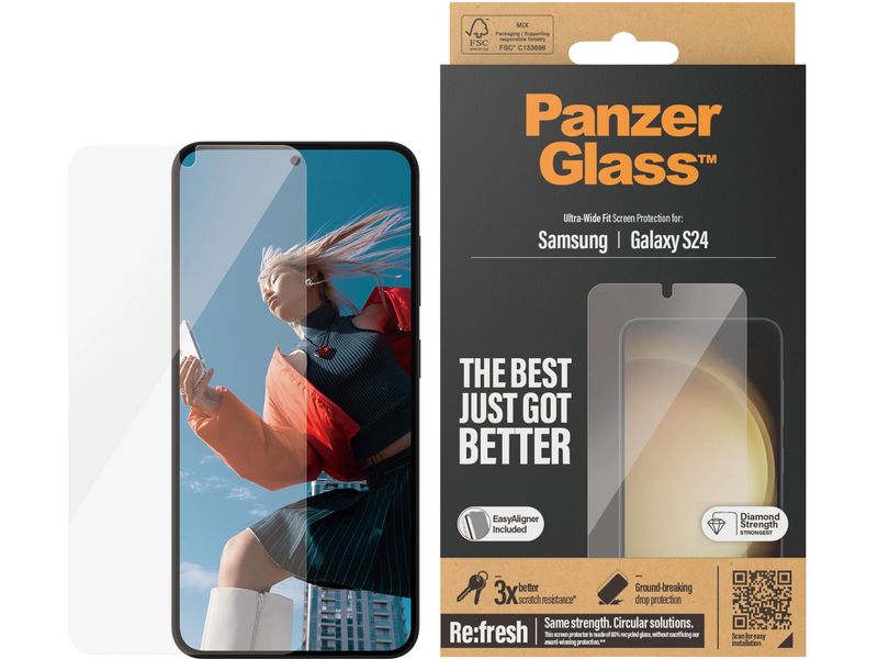 Panzerglass Displayschutz Ultra Wide Fit Galaxy S24 mit App Display-Schutzfolie für das Samsung Galaxy S24