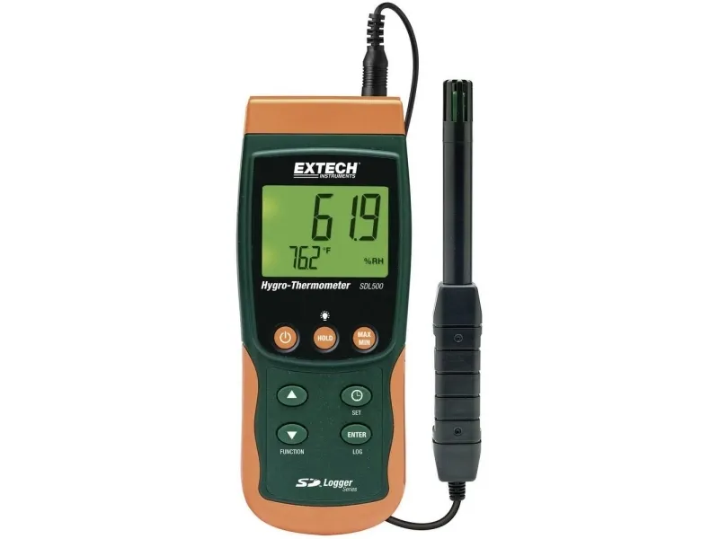 Luftfugtighedsmåler (hygrometer) Extech SDL500 5 % rF 95 % rF Kalibreret Fabriksstandard