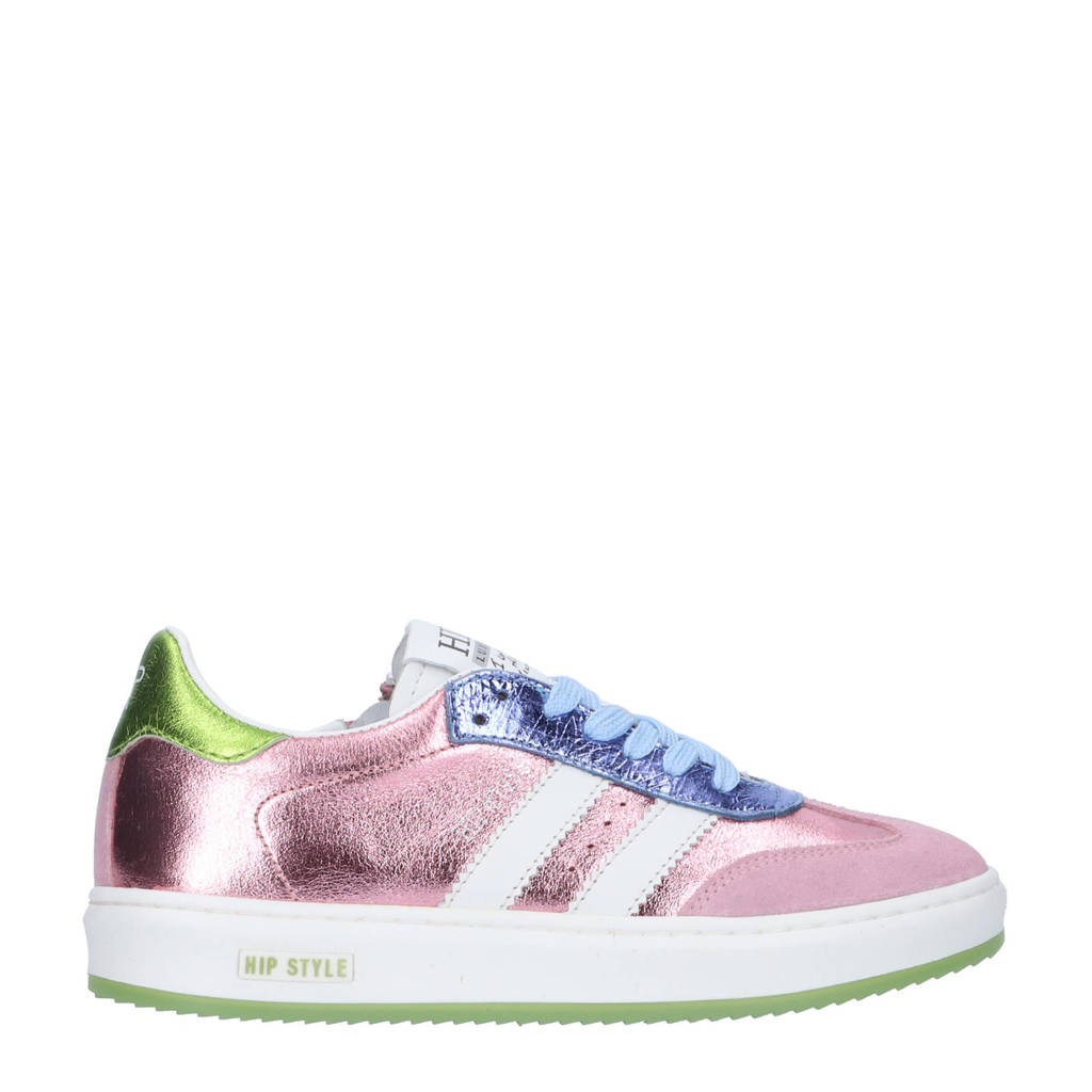 Hip leren sneakers roze metallic