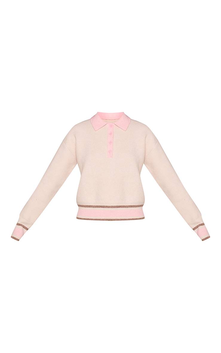 Crème Synthétiquell Col Polo À Rayures Contrastées