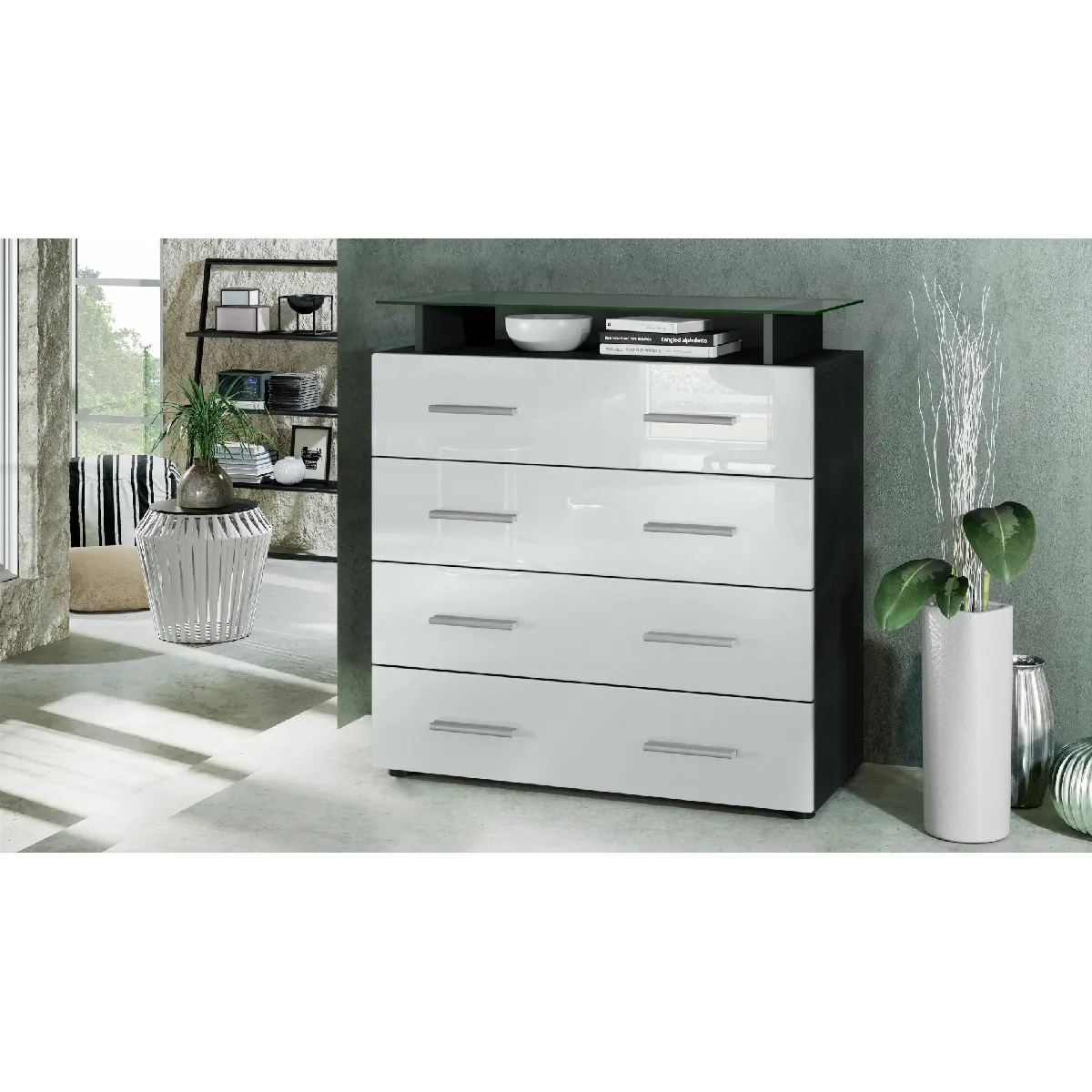 MPC Commode Noir Mat / Blanc Laqué