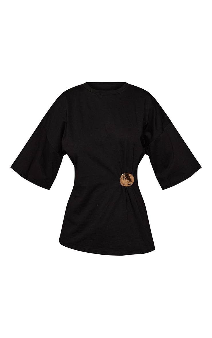 Noir T-shirt Oversize Avec Détail Taille Froncée En Coton