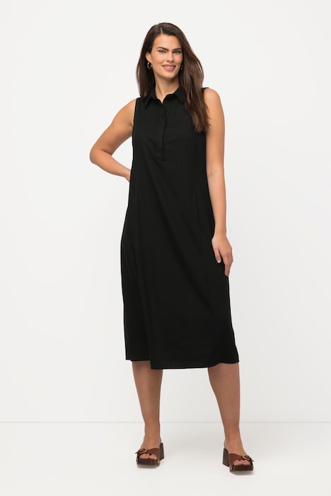 Midikleid, Leinenmix, A-Linie, Reverskragen, ärmellos