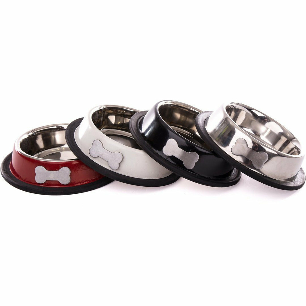Lot de 4 gamelles en inox avec motif os pour chiens