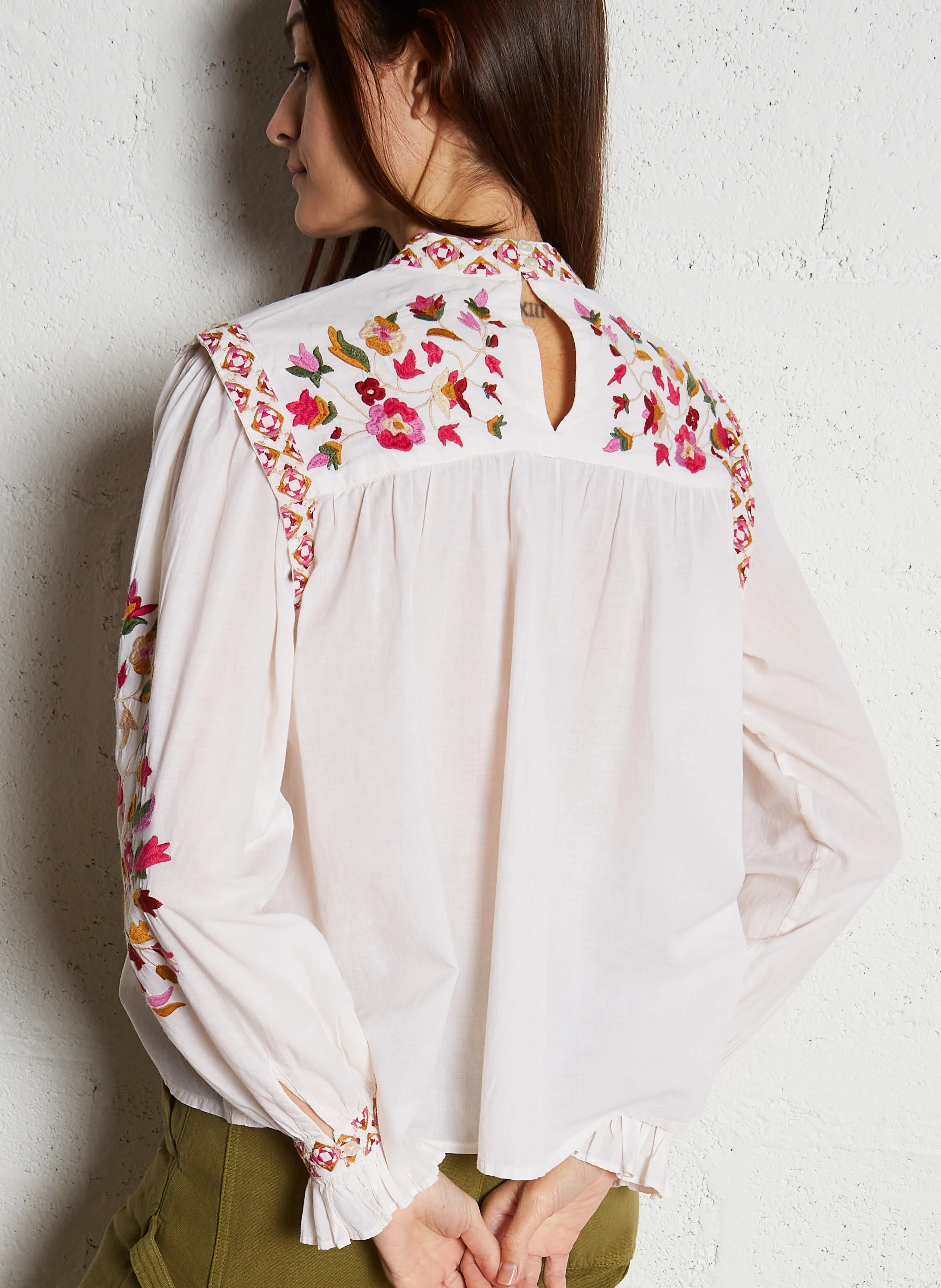 HIGOR - Top manches longues brodé en coton | Beige