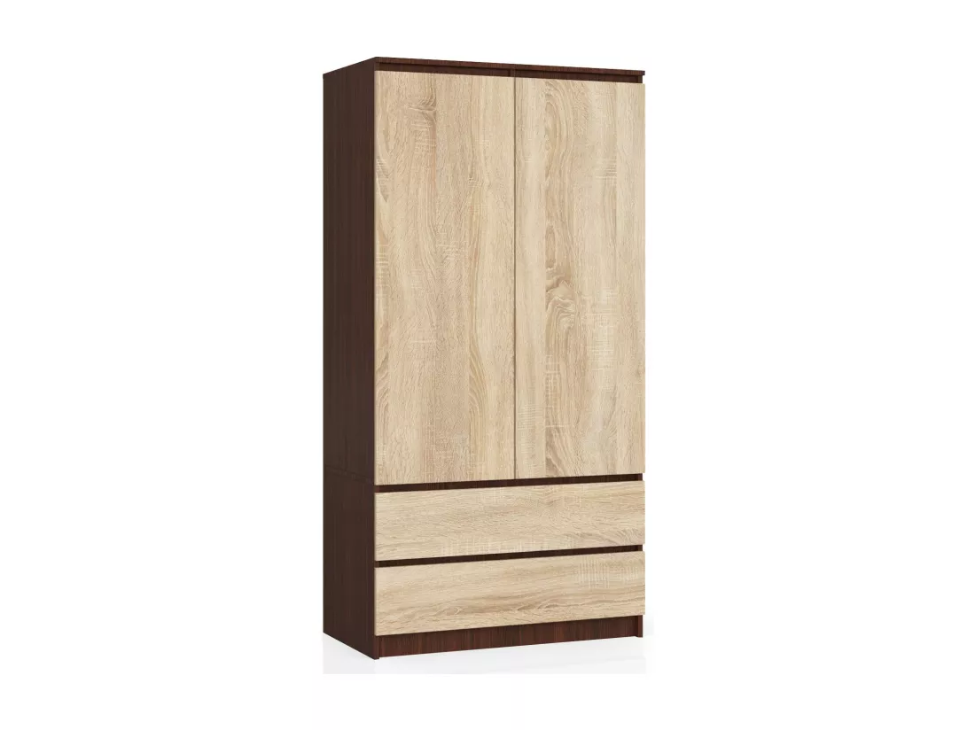 Armoire AKORD S90 Wengé 90 cm 2 portes 2 tiroirs façade Chêne Sonoma 4 étagères 90x51x180 cm