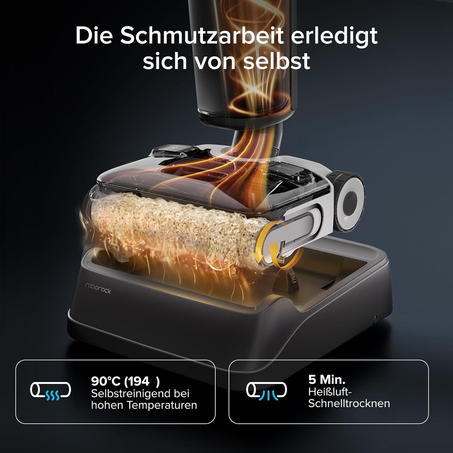 roborock F25 XT Nass Trockensauger, kabelloser Nass-Trocken-Sauger, 20.000 Pa Staubsauger mit Wischfunktion, 90°C Hochtemperatur Selbstreinigung & Heißluft-Schnelltrocknen, 180° Lie Flat, WLAN