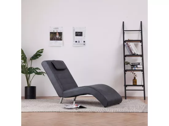 Chaise longue avec oreiller Gris Similicuir daim