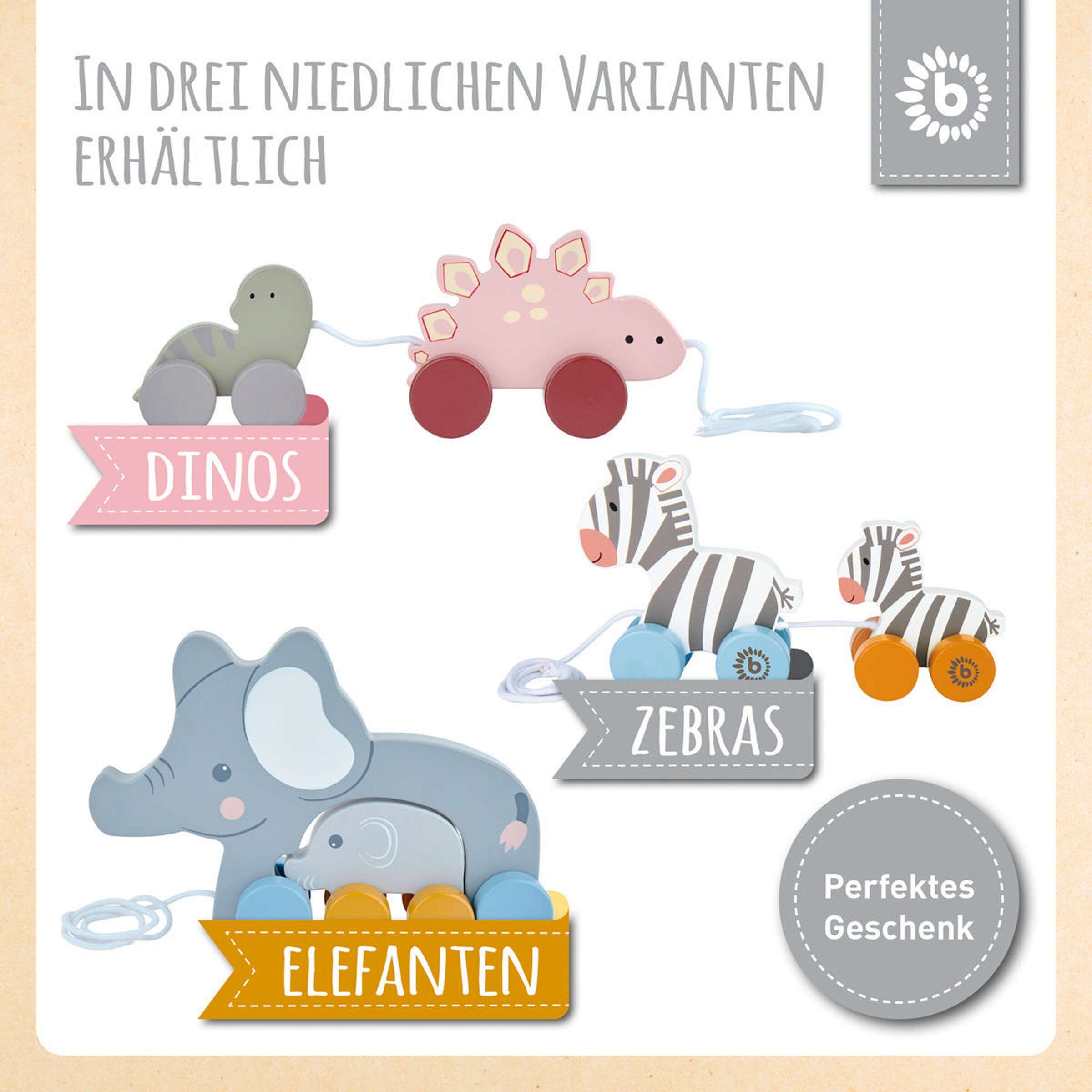 Bieco Nachziehspielzeug Zebra Clara und Lara - ab 12 Monate Mehrfarbig