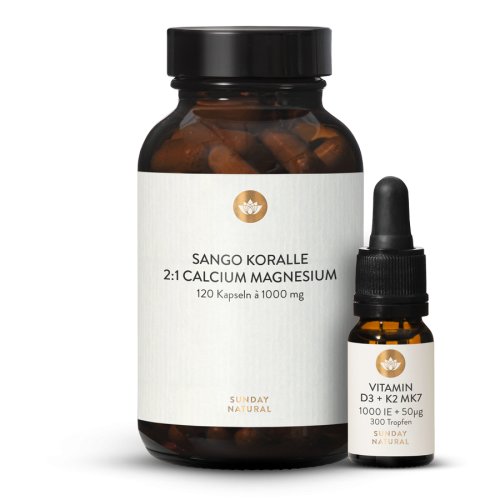 Sunday Natural Products  Sango Koralle Kapseln Plus VITAMIN D3 + K2 MK7 1.000IE + 50µgSET