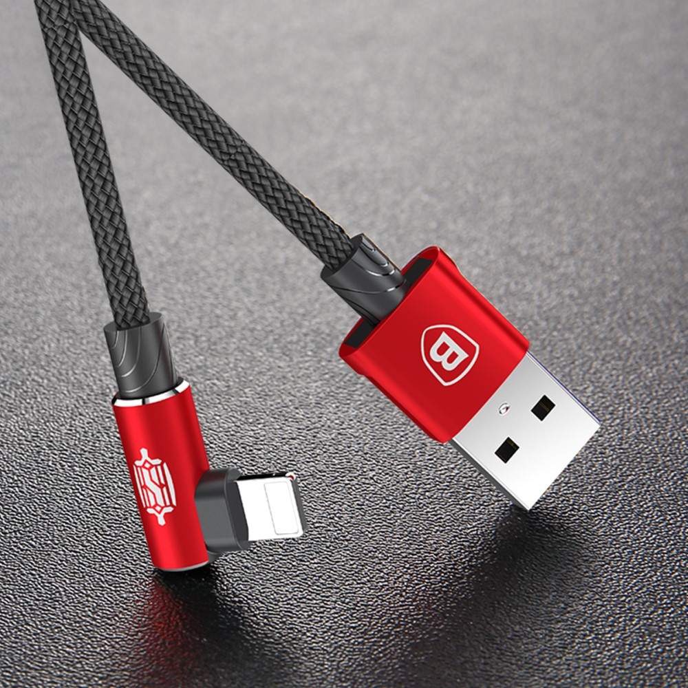 (2m) Elbow Type Lightning Gaming USB 90 Grad Winkel Ladekabel Datenkabel - Rot / Schwarz